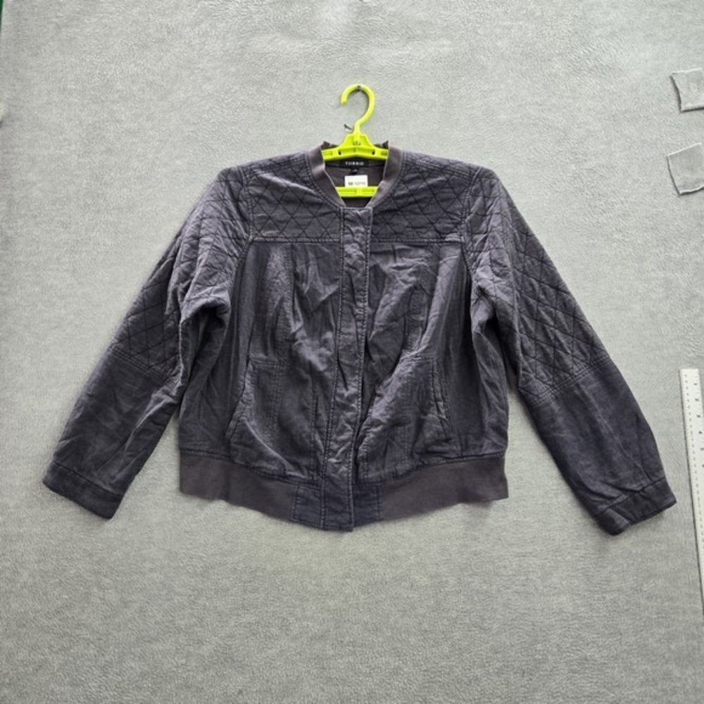 Torrid Women Jacket 1 Gray Cotton Linen Diamond Quilted Bomber Long Sleeve